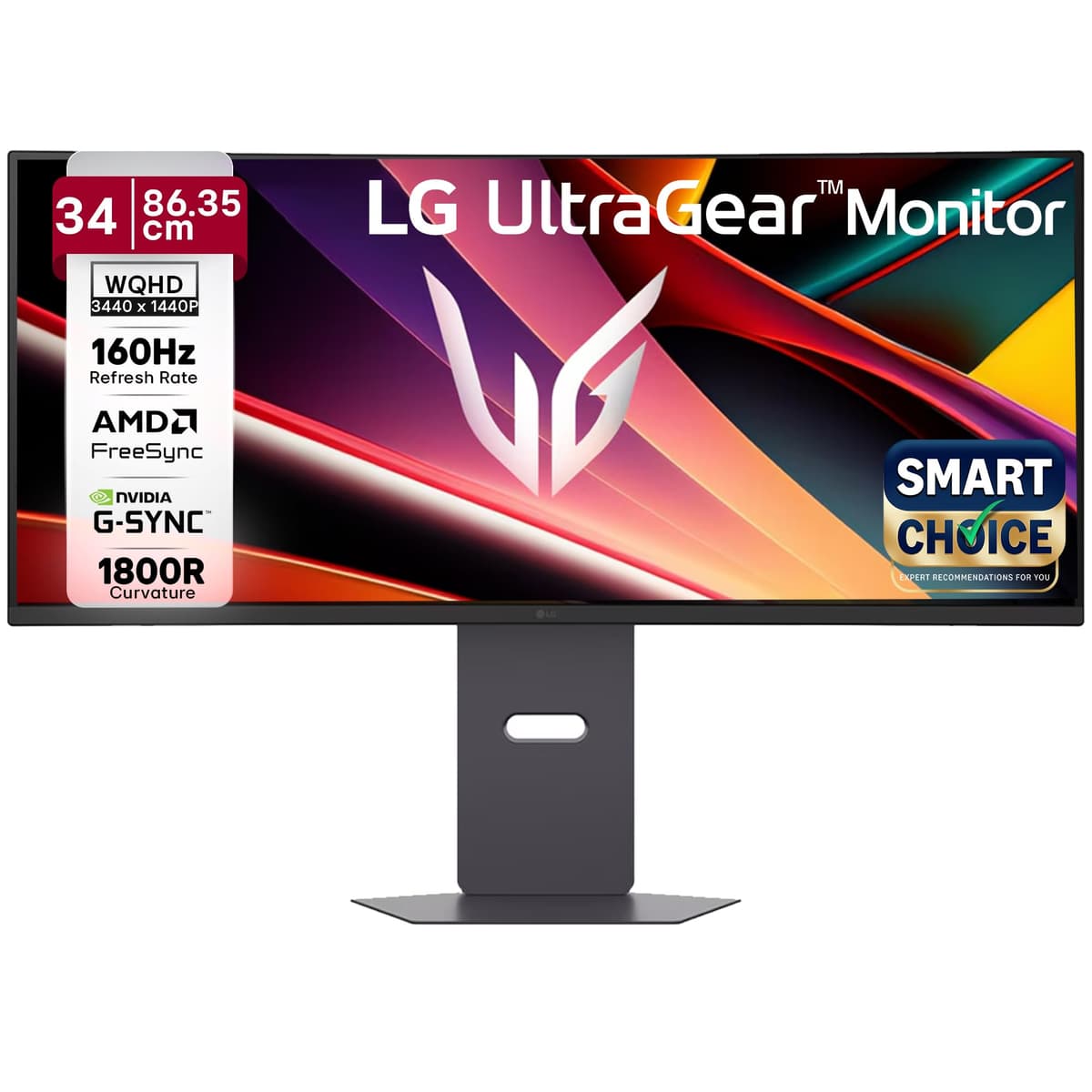 LG 34G600A Smartchoice 86.36cm(34 Inch) Ultragear Curved (1800R) WQHD (3440x1440) Gaming Monitor, 160Hz, 1ms, Speakers, Anti-Glare, AMD FreeSync Premium, DP, HDMI, Tilt/Height/Swivel Adjustment(Black)