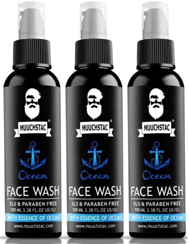 Muuchstac Ocean Face Wash for Men | Fight Acne & Pimples, Brighten Skin, Clears Dirt, Oil Control, Refreshing Feel - Multi-Action Formula (3x100 ml)