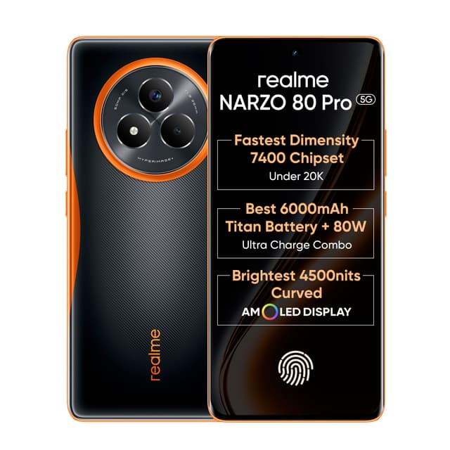 realme NARZO 80 Pro 5G (Nitro Orange,8GB+256GB) | Segment's 1st MediaTek Dimensity 7400 Chipset | 6000mAh Titan Battery + 80W Ultra Charge | 4500nits HyperGlow Esports Display | IP69 Waterproof